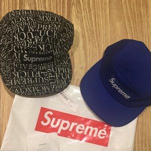 Supreme camp hats. Black was $45, the blue was $48
